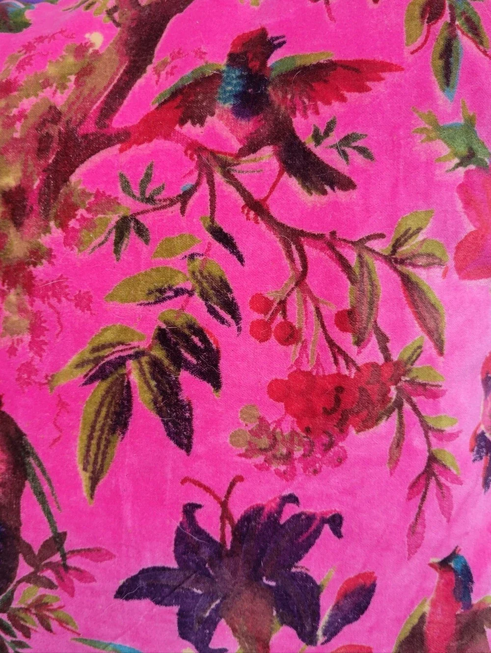 Eyes of India Velvet Floral Bird Throw Pillows Set of 2 Pink Boho Maximalist 20
